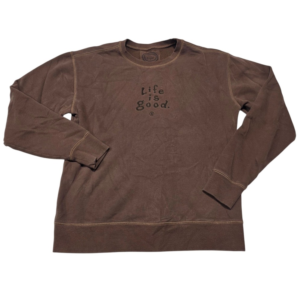 Life is Good Sweatshirt Womens Small Brown Relaxed Fit Pullover Graphic Logo - Picture 7 of 7